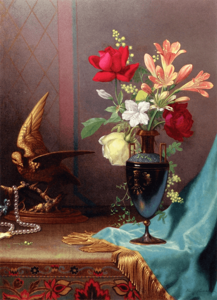 Still Life Vase of Mixed Flowers with a Dove by Martin Johnson Heade