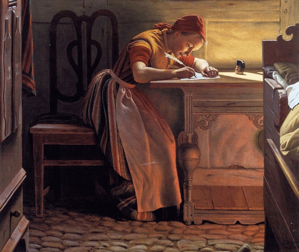 Young Girl Writing by Christen Dalsgaard (detail) art history exams