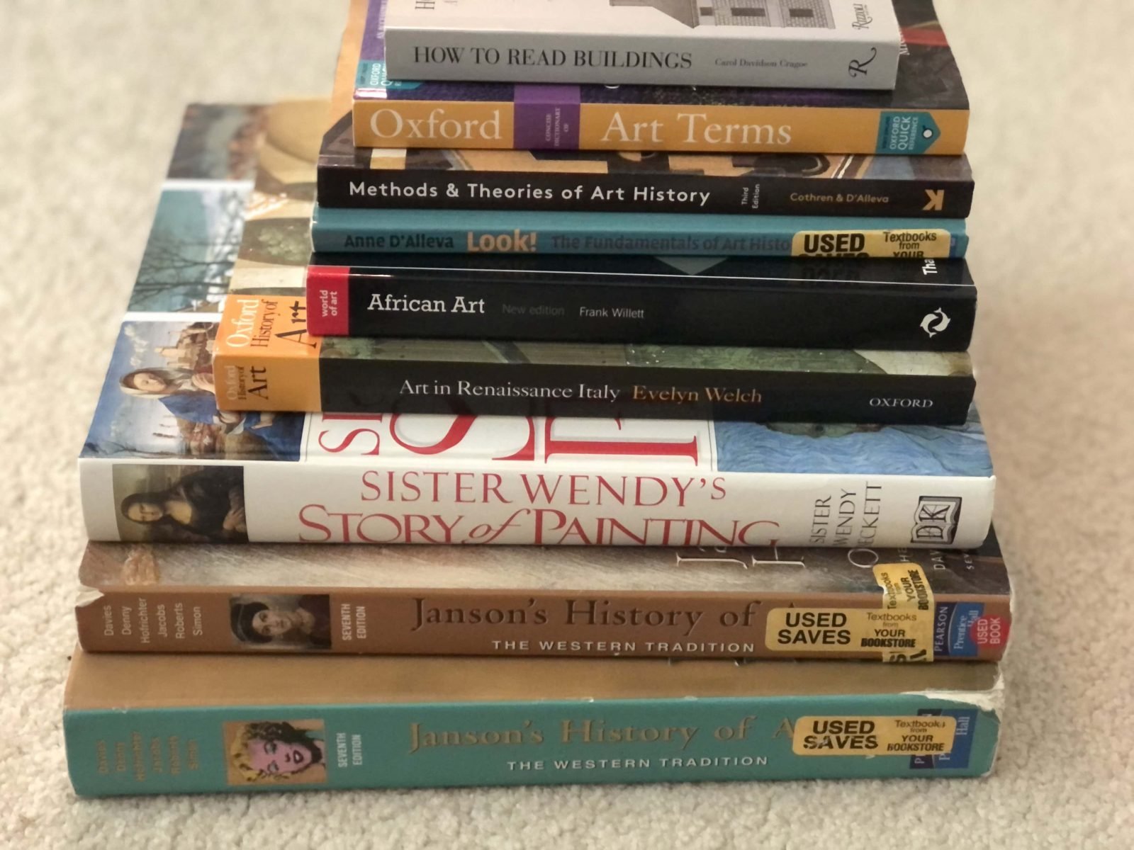 a stack of art history books