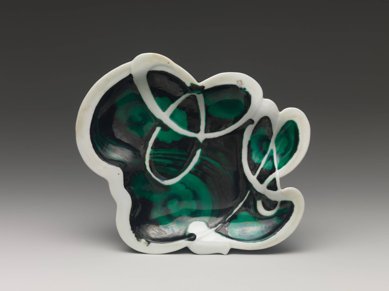 Abstract green and white porcelain dish