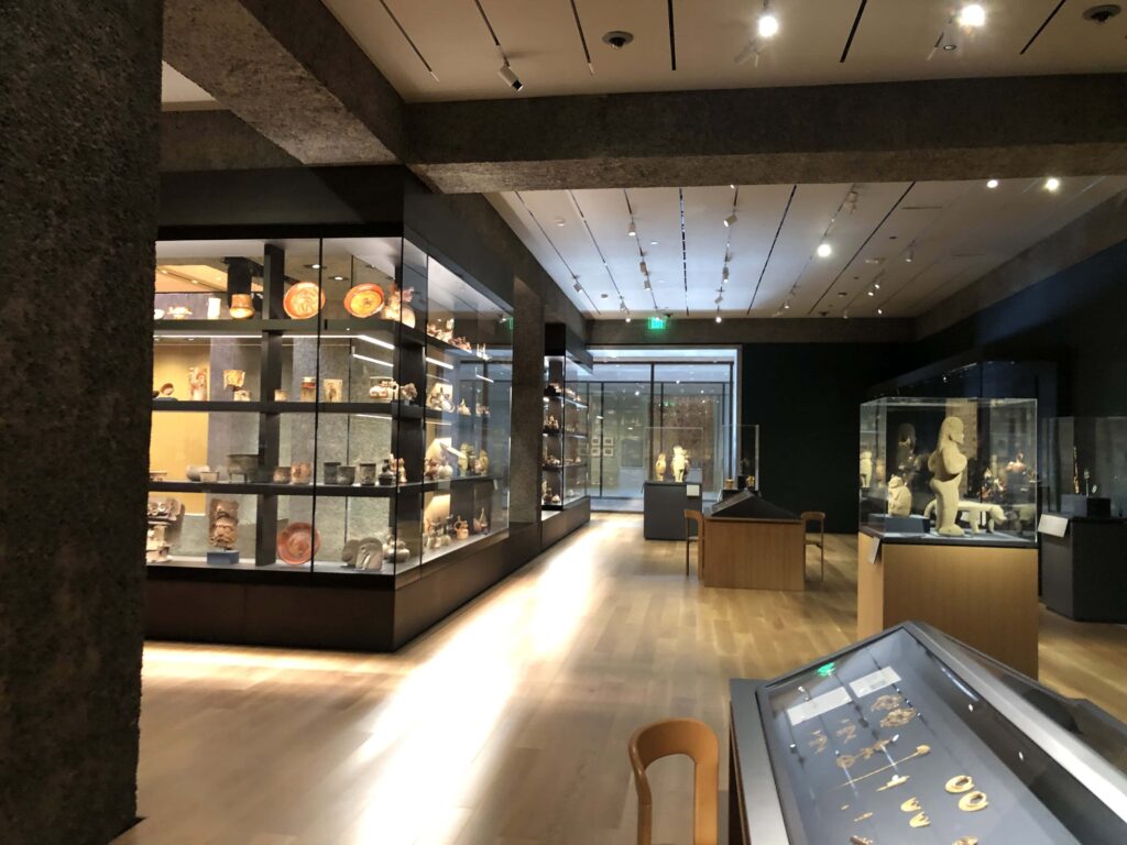 Ancient American artworks on display in a museum