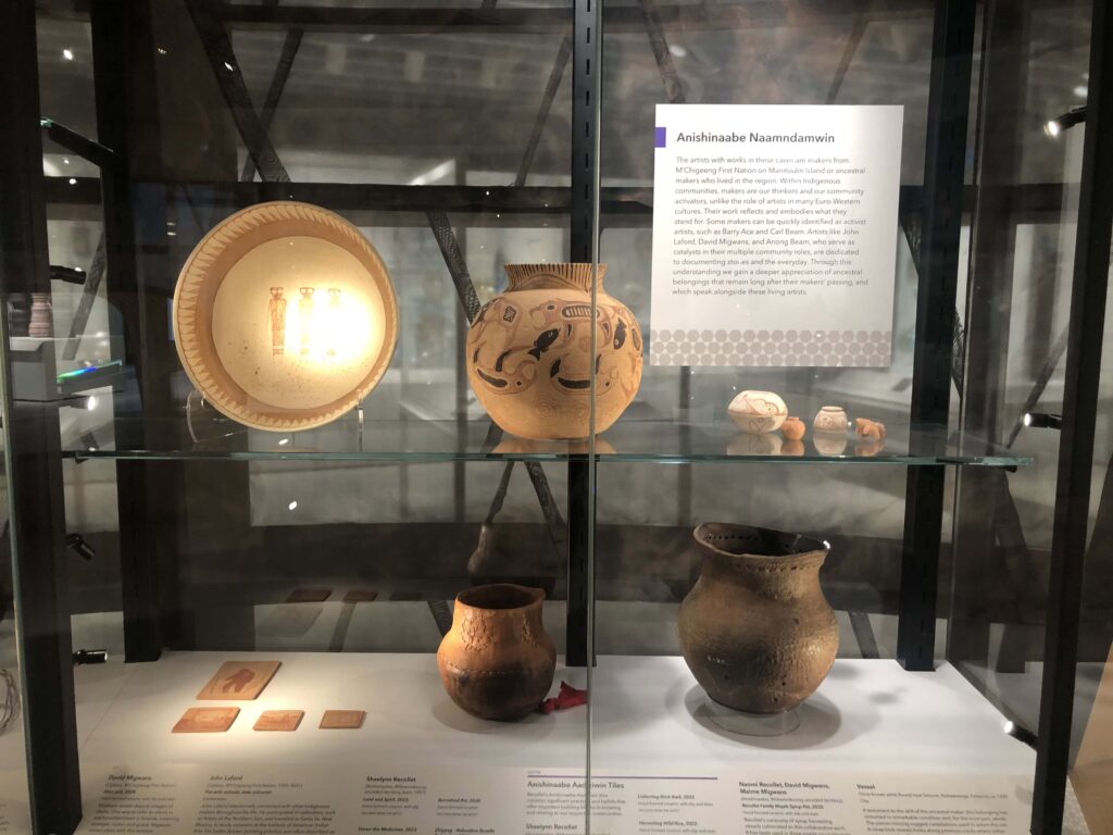 Indigenous ceramics in a museum display case